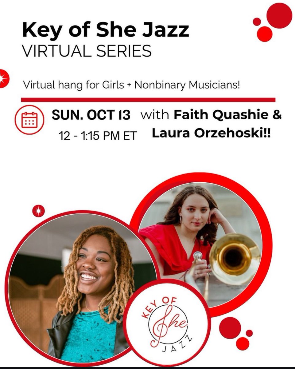 KeyofSheJazz's tweet photo. Are you one of the only girls/ nonbinary students in your jazz band?! You aren’t alone!! Come broaden your #womeninjazz network at this virtual hang on Sunday 10/13! Cohosted by #LauraOrzehoski and #FaithQuashie. Register FREE at  https://t.co/oEG19TIeWn #jazzgirls #girlsplayjazz https://t.co/VV6kkot3dh