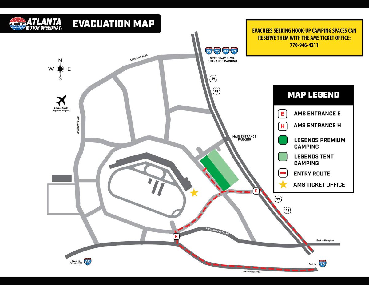 GAFollowers's tweet image. Atlanta Motor Speedway has opened up the gates for Hurricane Milton evacuees. Please share if you have followers in the Georgia or Florida areas.
