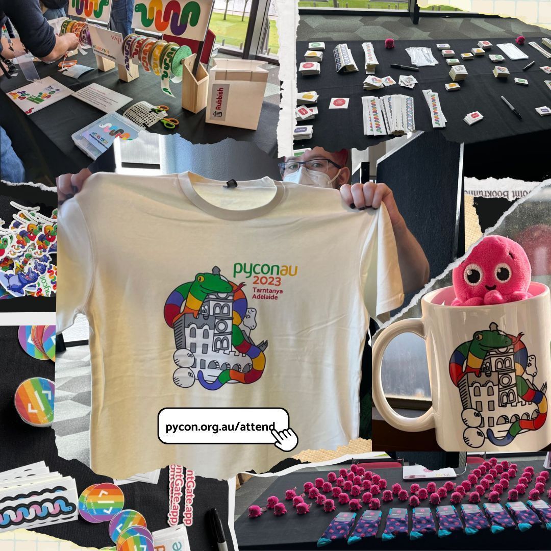 PyConAU's tweet image. Get your ticket before November 1 to make sure you get a T-shirt included! 🎟️👕 

After that date, T-shirts won’t be available as we’ll be sending them off to the printer. 

Don’t wait, grab your ticket now! 

2024.pycon.org.au/attend/ 

#PyConAU #PyConAU2024 #Python