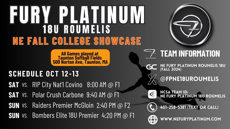 Can't wait to get back on the field at the NE Fall College Showcase!! 🖤🤍<a href="/FPNE18URoumelis/">Fury Platinum 18U Roumelis</a>