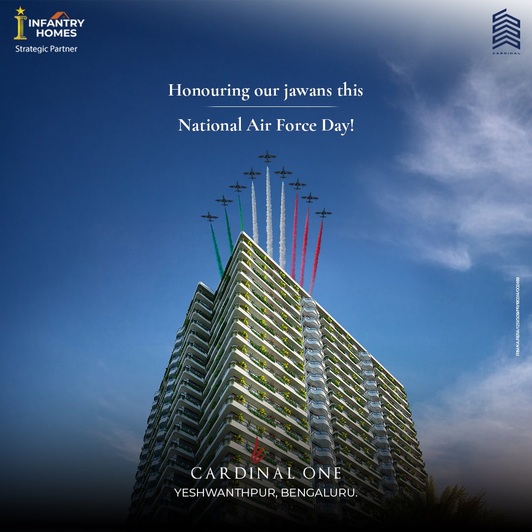 CardinalOneBLR's tweet image. With courage in their hearts and wings of steel, our Air Force warriors rise to protect the nation. Saluting their indomitable spirit! ✈  #FlyWithPride #NationalAirForceDay #ModernLiving #HighRiseLiving #LuxuryLiving #RealEstate #DreamHome