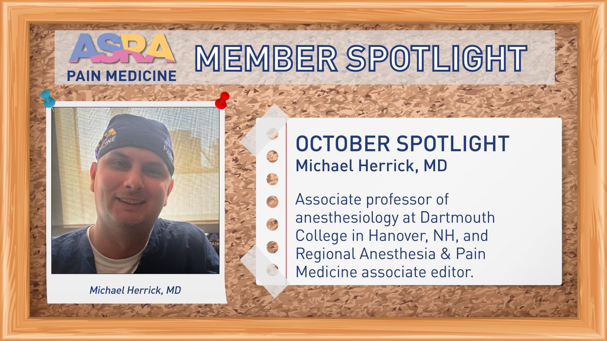 ASRA Pain Medicine (@asra_society) on Twitter photo 💡 Please help us shoutout ASRA Pain Medicine's monthly Member Spotlight recipient, Michael Herrick, MD! Dr. Herrick is an associate professor of #anesthesiology at <a href="/GeiselMed/">Geisel School of Medicine at Dartmouth</a> and an associate editor for @rapmonline. Learn more about him here: ow.ly/jLG050TGpeX 💡 Please help us shoutout ASRA Pain Medicine's monthly Member Spotlight recipient, Michael Herrick, MD! Dr. Herrick is an associate professor of #anesthesiology at <a href="/GeiselMed/">Geisel School of Medicine at Dartmouth</a> and an associate editor for @rapmonline. Learn more about him here: ow.ly/jLG050TGpeX