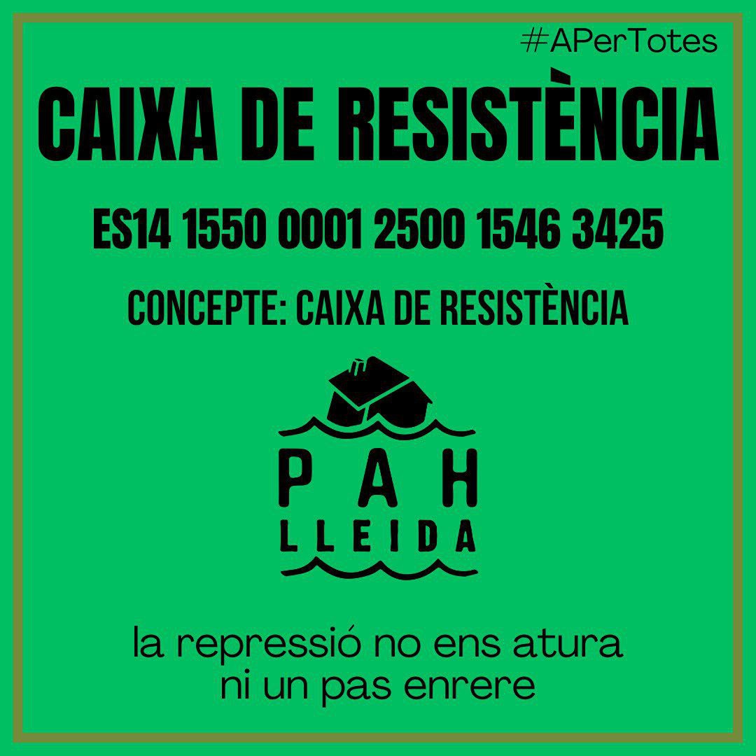 labaulalleida's tweet photo. 🟢 AVUI, un company de la @pahlleida s'enfronta a un judici on li demanen 20.000€ o 2 anys de presó després de ser apallissat per defensar el dret a l'habitatge i rebutjar l'odi cap a les persones migrants.

TOTA LA NOSTRA SOLIDARITAT✊

#JudiciALaPAH #APerTotes https://t.co/DTrWoZrkZ9