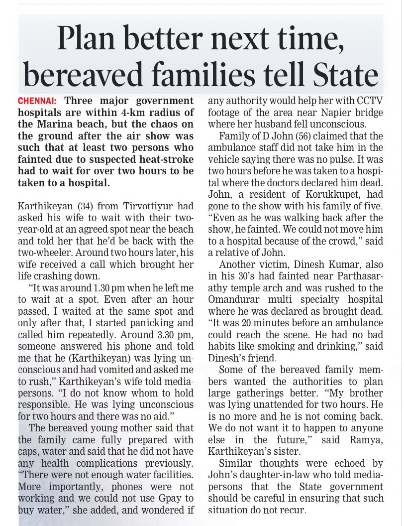 #Chennai: The arrangements for drinking water at the Air show was so abysmal that people pleaded with firemen to share water from a fire engine parked near Marina beach. 

🔗: shorturl.at/GiDf2