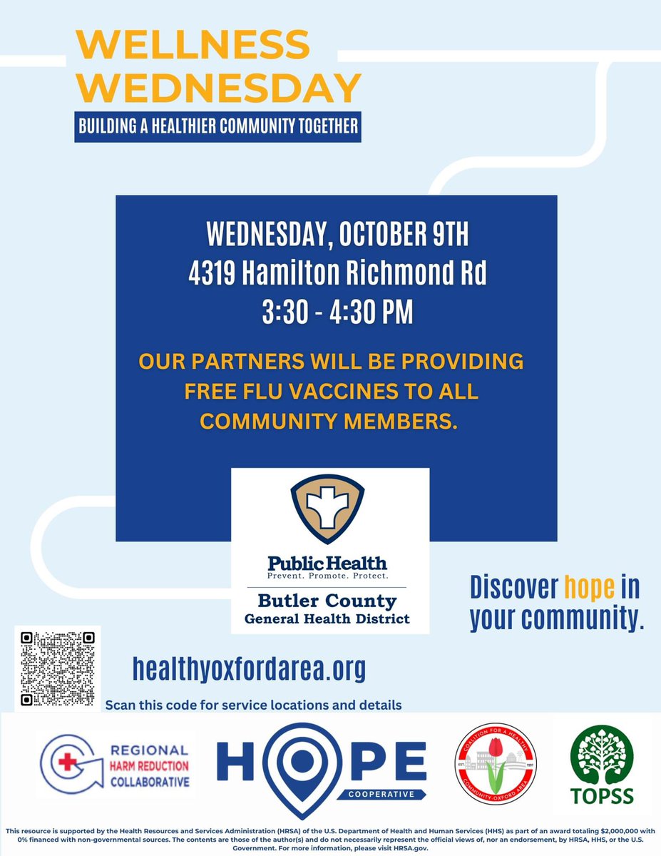 The Department of Health will be in the parking lot across from the Hitching Post this Wednesday, October 9th at 3:30-4:30pm giving FREE flu shots during Wellness Wednesday!