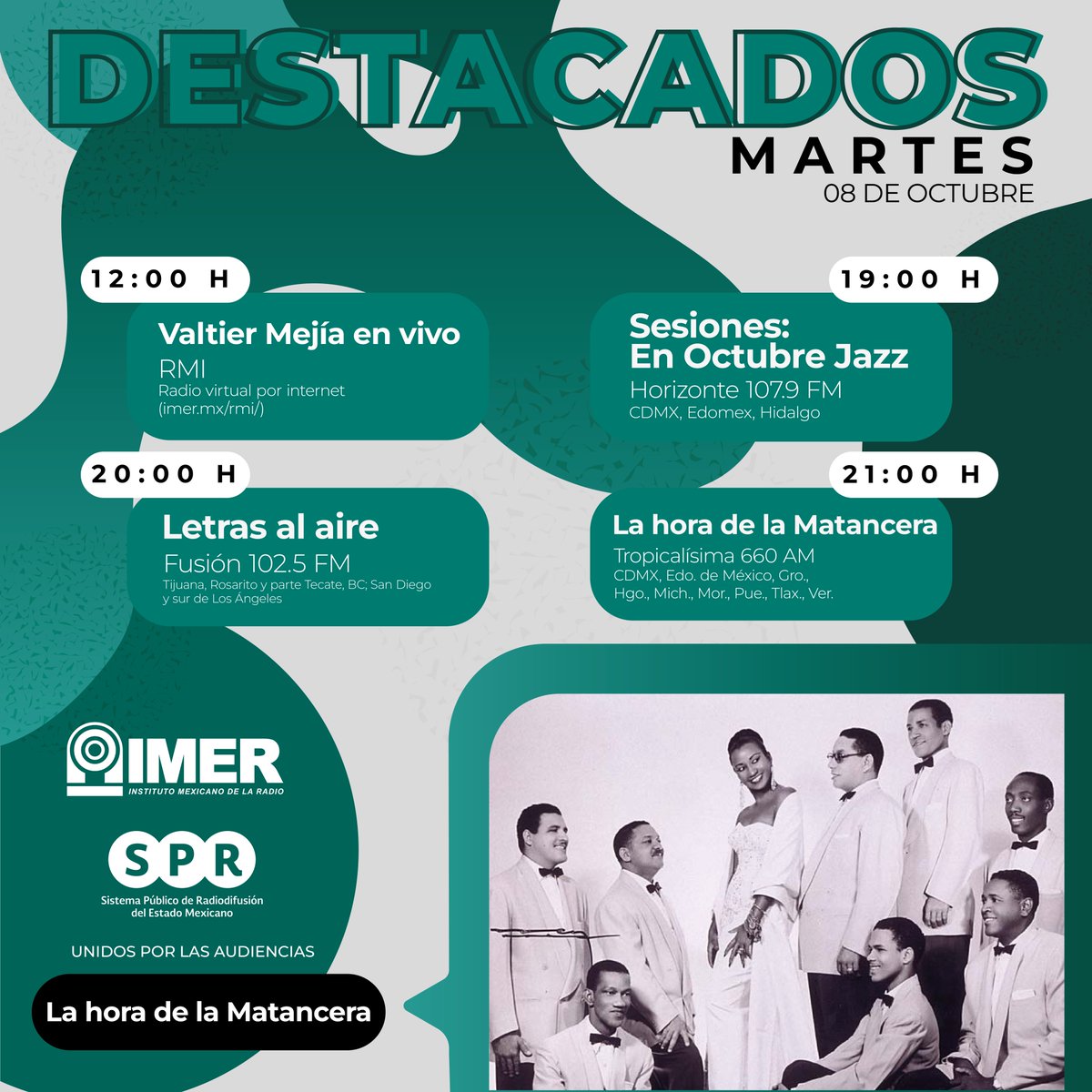 SPRMexico's tweet photo. Prepara tus mejores pasos de baile para disfrutar de los estilos musicales que han marcado el género tropical.🌴🥁
¡Vibra al ritmo de la cumbia en #LaHoraDeLaMatancera!💃
🗓️08 de octubre⏰21:00H en @tropi660am, una emisora del @imerhoy por el📻#660AM
#UnidosPorLasAudiencias https://t.co/IK7yuE0VHm