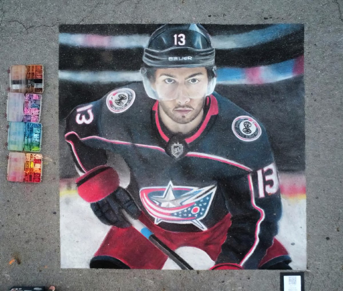 This chalk art was done by Cecilia Martyna ❤️💙 #cbj #flames
