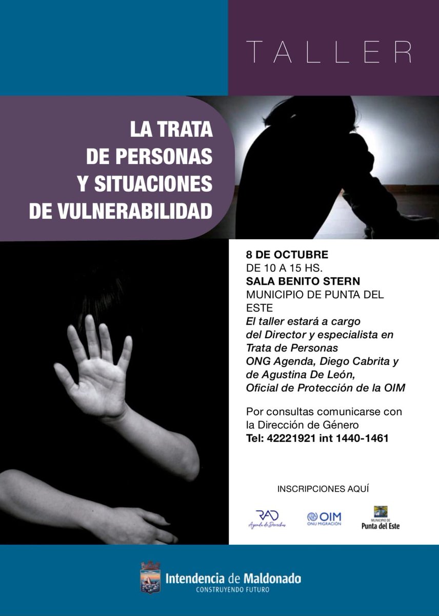 Taller 👥 La Trata de personas en situaciones de vulnerabilidad

¿Quieres ser parte del cambio? Únete a nosotros en Punta del Este para aprender sobre la trata de personas en Uruguay.

Analizaremos casos reales y te daremos las herramientas para combatir este delito. ¡Inscríbete