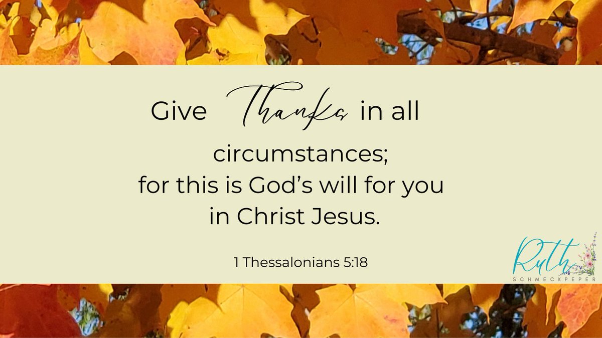 RASchmeck's tweet photo. Give thanks in all circumstances; for this is God’s will for you in Christ Jesus. 1 Thessalonians 5:18 NIV https://t.co/keP6RDYsJm