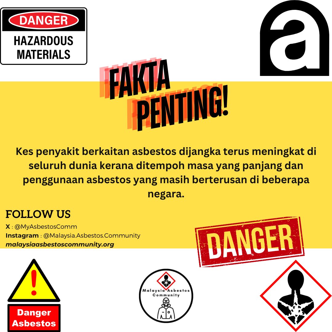 MyAsbestosComm's tweet photo. Follow kami di social media di instagram dan X atau layari Laman Sesawang rasmi kami di https://t.co/kQL28RPw9i 

#asbestosawareness 
#malaysia 
#malaysiaasbestoskomuniti
#jabatanalamsekitar 
#kementeriankesihatanmalaysia 
#jabatankerjaraya
#jkkpmalaysia
#MalaysiaMADANI https://t.co/INVqldNQoY