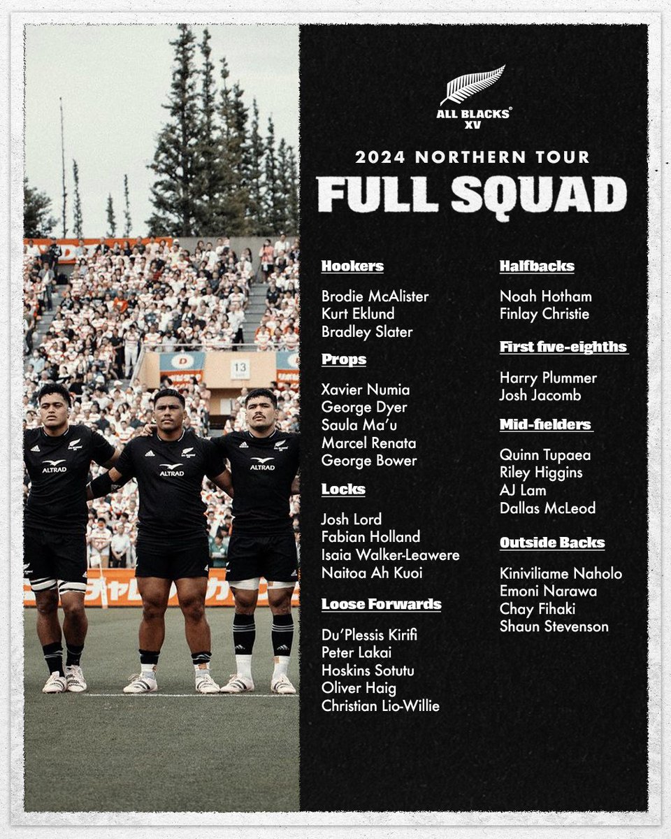 All Blacks XV squad for the 2024 Northern Tour 🔥

#AllBlacksXV