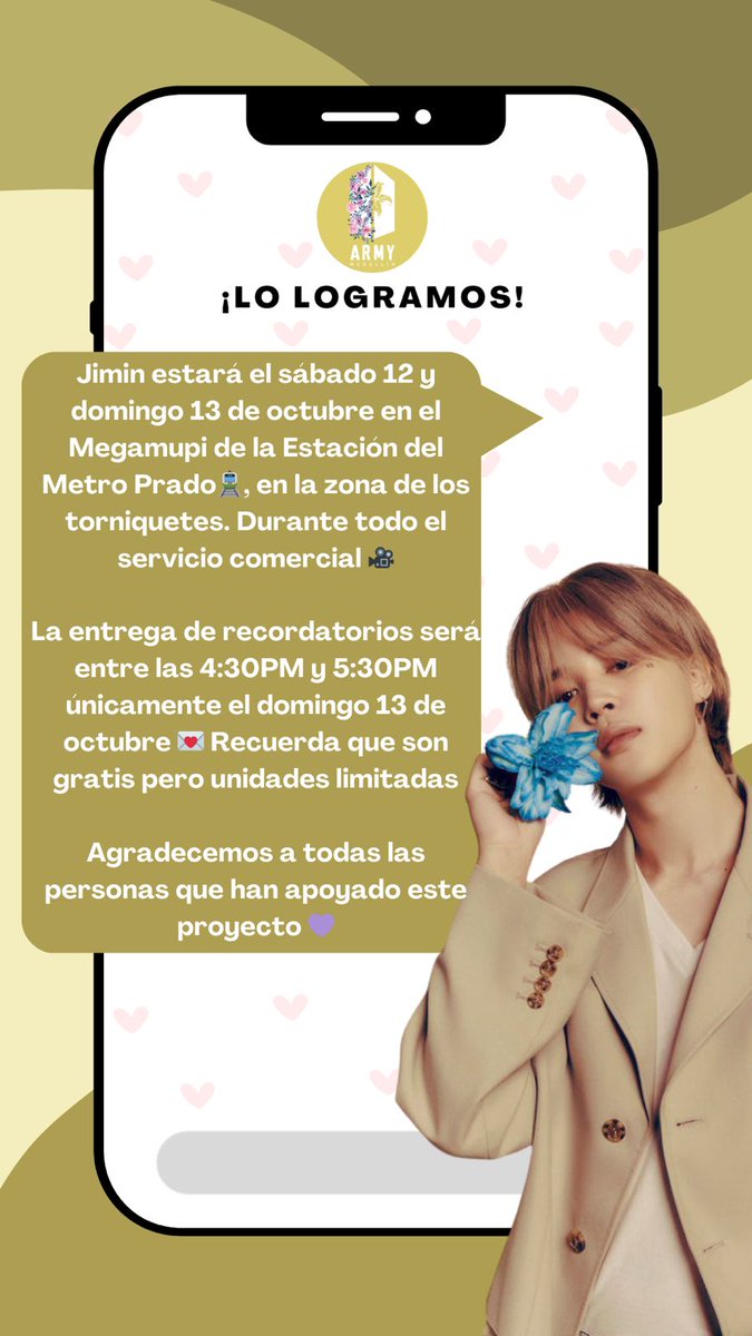 Army_Medellin's tweet photo. Lo logramos 🥳
Jimin estará en el metro de Medellín 🚉para su cumpleaños, lee toda la información de la imagen para que estés enterado de todo, como días y hora de la entrega de recordatorio ✨💜 https://t.co/rU4Mvtxgli