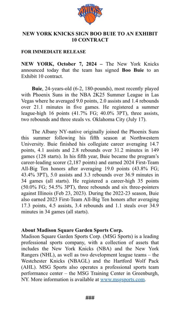 IanBegley's tweet photo. Knicks say they’ve signed Albany native Boo Buie to an Exhibit 10 deal: https://t.co/6XVji1ujq9