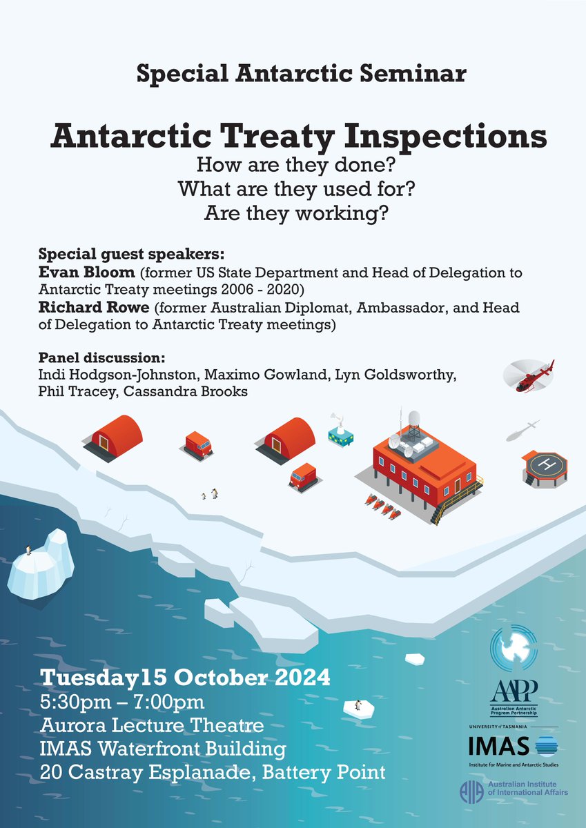 Tony Press (@anthonypress) on Twitter photo Special Antarctic Seminar on the Antarctic inspection regime: Hobart, 15 October at 5:30pm. International Speakers and Panel. An interesting look at a subject that's seen a bit of coverage in the latest Australian #Antarctic Inquiry. <a href="/IMASUTAS/">IMAS</a> <a href="/AIIATAS/">AIIA Tasmania</a> <a href="/AIIANational/">Australian Institute of International Affairs</a> <a href="/UTAS_/">University of Tasmania</a> /-> Special Antarctic Seminar on the Antarctic inspection regime: Hobart, 15 October at 5:30pm. International Speakers and Panel. An interesting look at a subject that's seen a bit of coverage in the latest Australian #Antarctic Inquiry. <a href="/IMASUTAS/">IMAS</a> <a href="/AIIATAS/">AIIA Tasmania</a> <a href="/AIIANational/">Australian Institute of International Affairs</a> <a href="/UTAS_/">University of Tasmania</a> /->