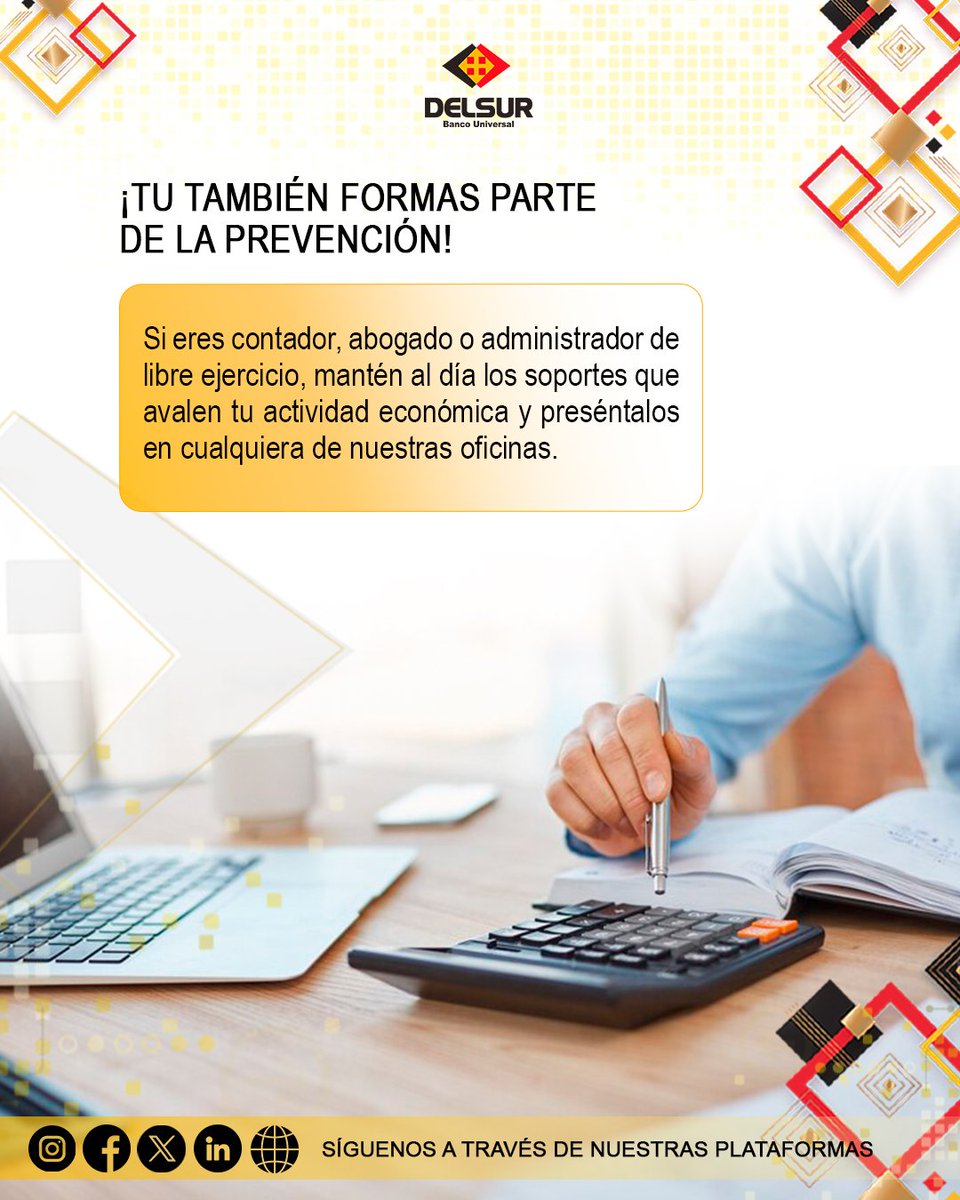 ¡Tu también formas parte de la prevención!

DELSUR Banco Universal siempre está contigo.

#DELSUR #prevencion #conectados