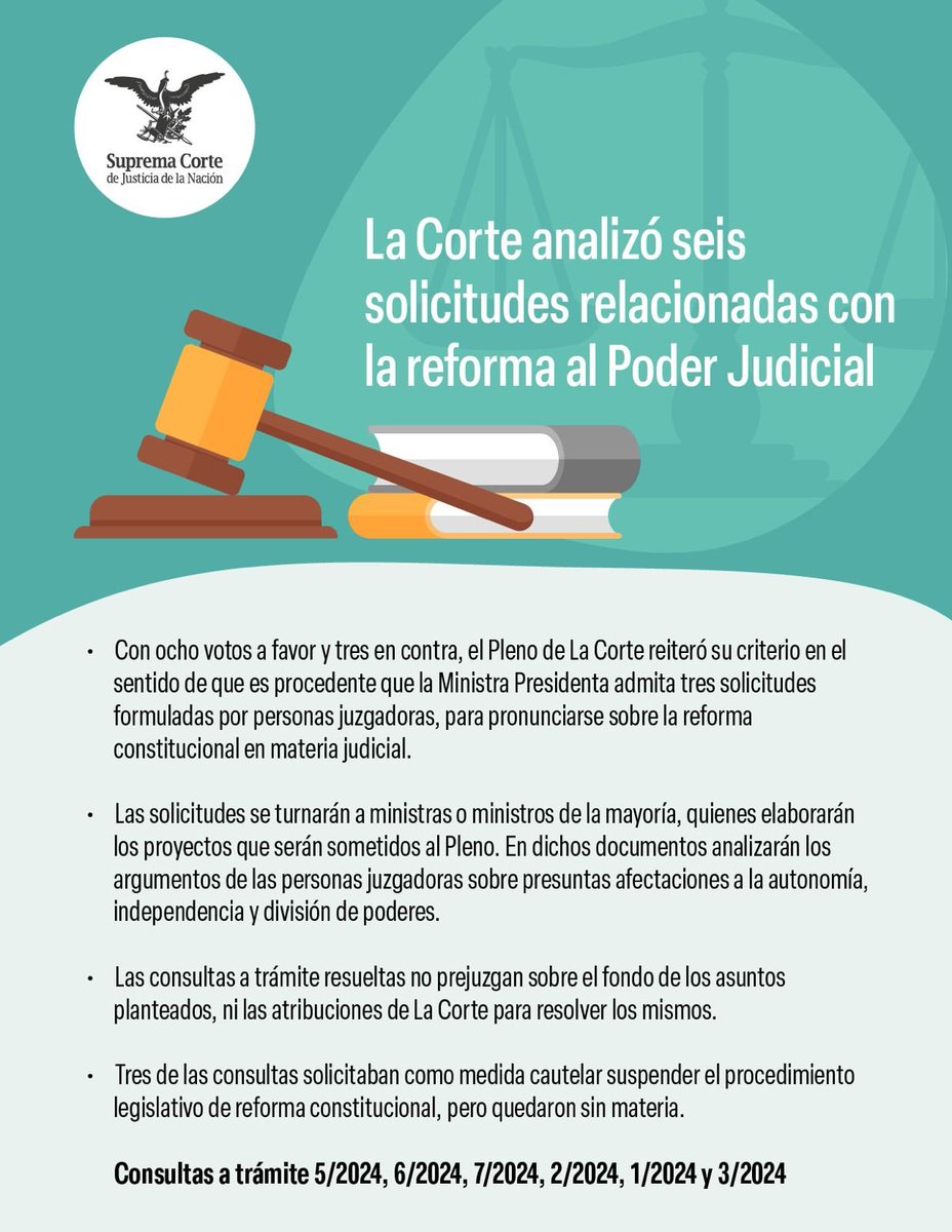 ¿En qué consisten las solicitudes relacionadas con la reforma al #PJF que resolvió #LaCorte? 

Entérate aquí: 👇