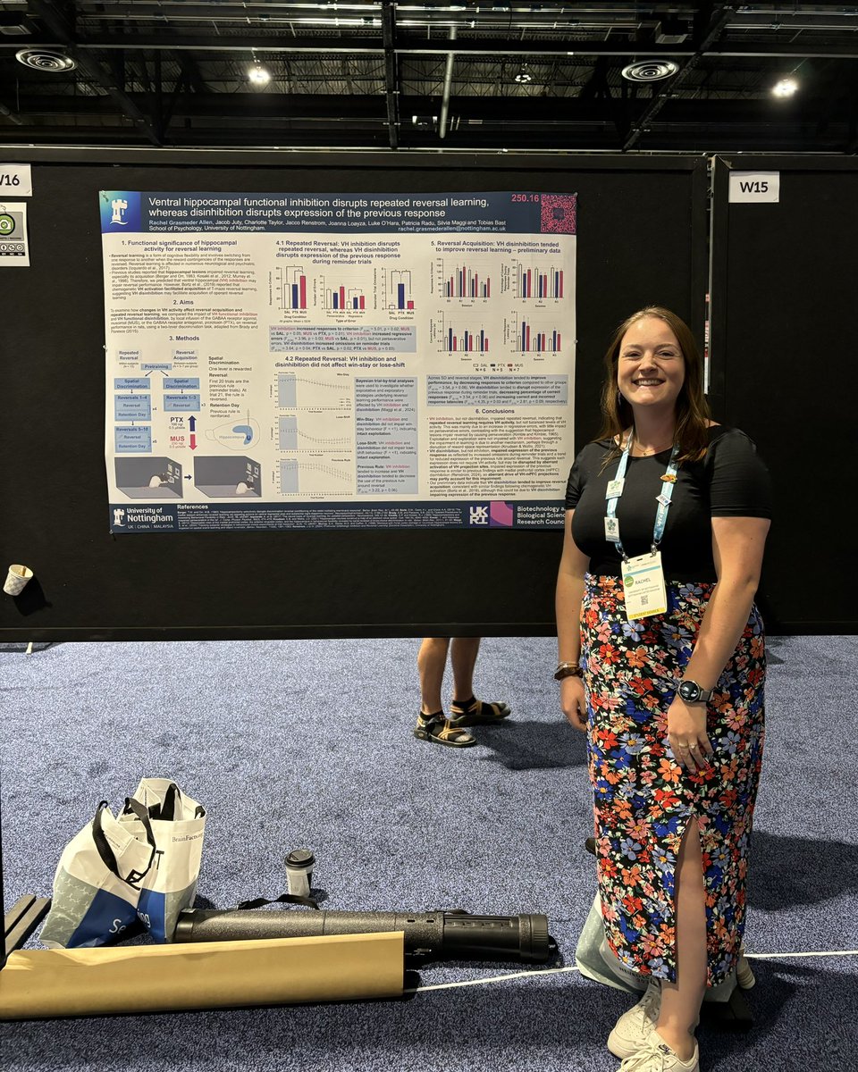 Really enjoyed presenting my research today at #SfN2024! I had some fantastic conversations with fellow academics - thank you to everyone who came by! If you missed it, my poster is also on the SfN app as part of the virtual component so you can check it out there! 🧠