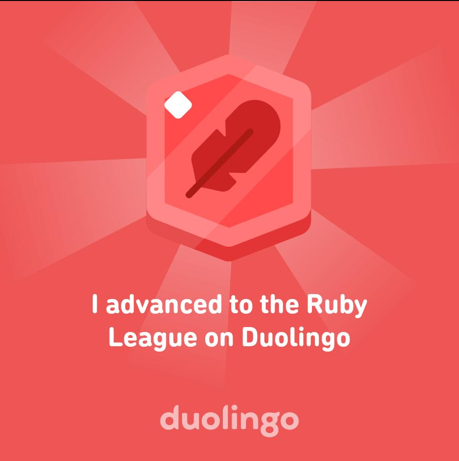 CausticValkyrie's tweet photo. I advanced to the Ruby League on Duolingo https://t.co/VXYnYNxwgC
