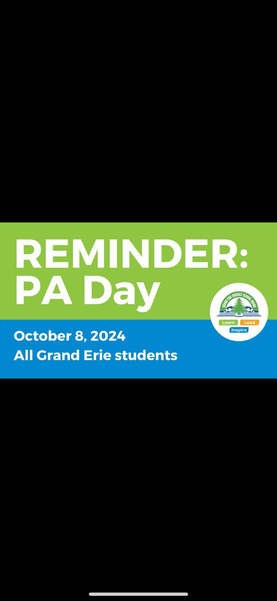 Hey, Glen Morris Grizzlies,
Just a reminder that tomorrow is a PA Day for all elementary and secondary students. 

Get your copy of the school year calendar here 👉 ow.ly/vqoE50T1wHH
<a href="/DirectorGEDSB/">Dr. JoAnna Roberto, Ph.D.</a> <a href="/GEDSB/">Grand Erie District School Board</a>