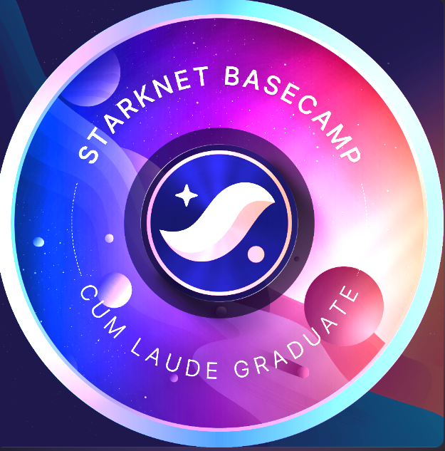 DiegoBarqueroQ's tweet photo. Excited to share that I recently graduated from the @Starknet Basecamp X! ๐ Proud to have earned my Cum Laude SPOK and be part of this amazing journey into blockchain. ๐ #BasecampX #Web3 #Blockchain
#NFT: https://t.co/tC3jnS4BsF https://t.co/vtVD2iTftf