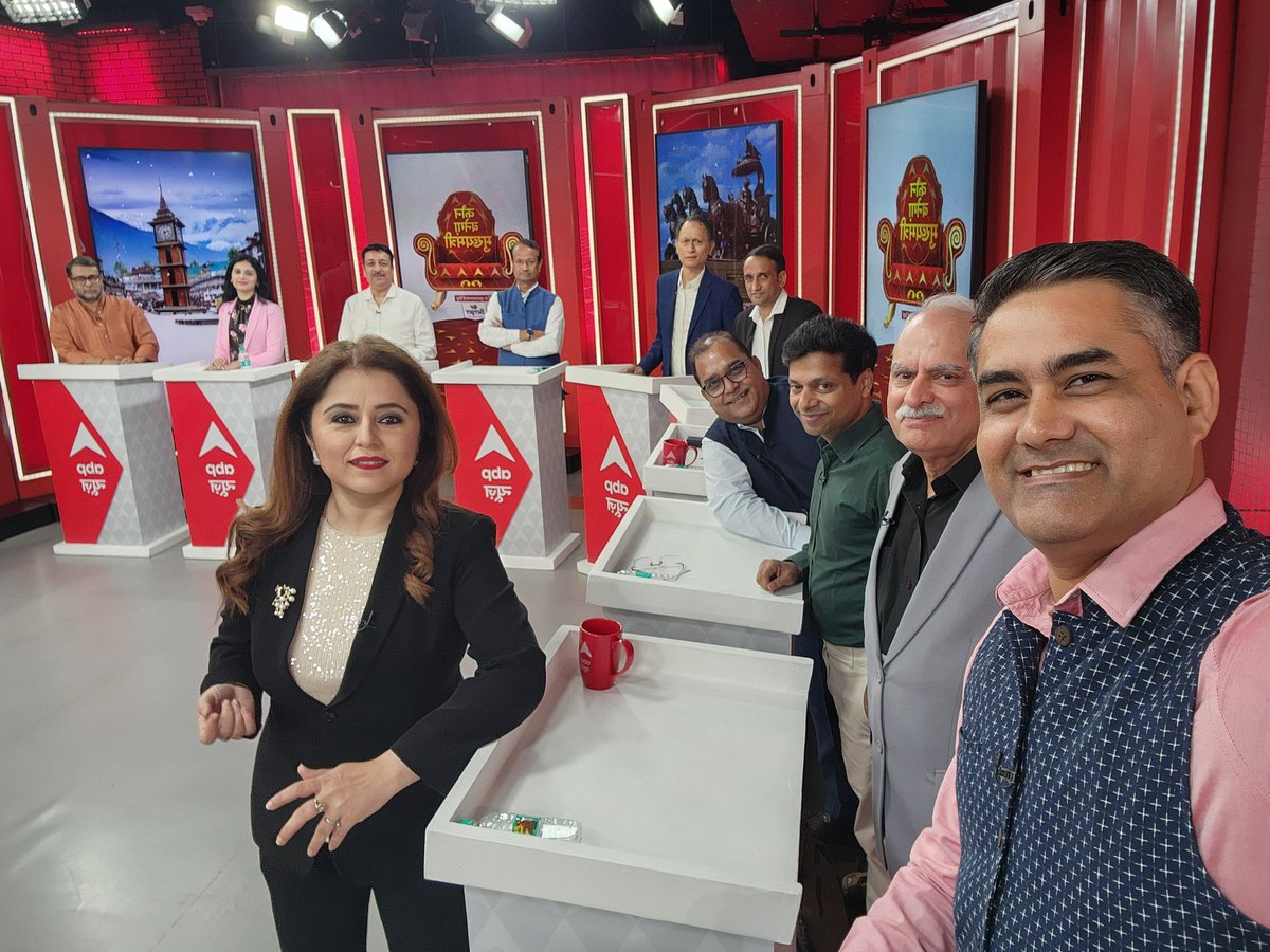 In <a href="/ABPNews/">ABP News</a> studio for the #HaryanaElections with fellow penalists and <a href="/romanaisarkhan/">Romana Isar Khan</a> 
@sanjaycsds <a href="/Mukesh_k/">Mukesh Kejriwal</a> <a href="/impraveengautam/">praveen gautam</a> <a href="/anilji/">Anil Arya</a> <a href="/anantvijay/">अनंत विजय/ Anant Vijay</a> <a href="/MirYanaSY/">Yana Mir</a> <a href="/amitnehra007/">AMIT NEHRA</a> <a href="/dhountli/">Anil Anand</a> <a href="/dibang/">Dibang</a>