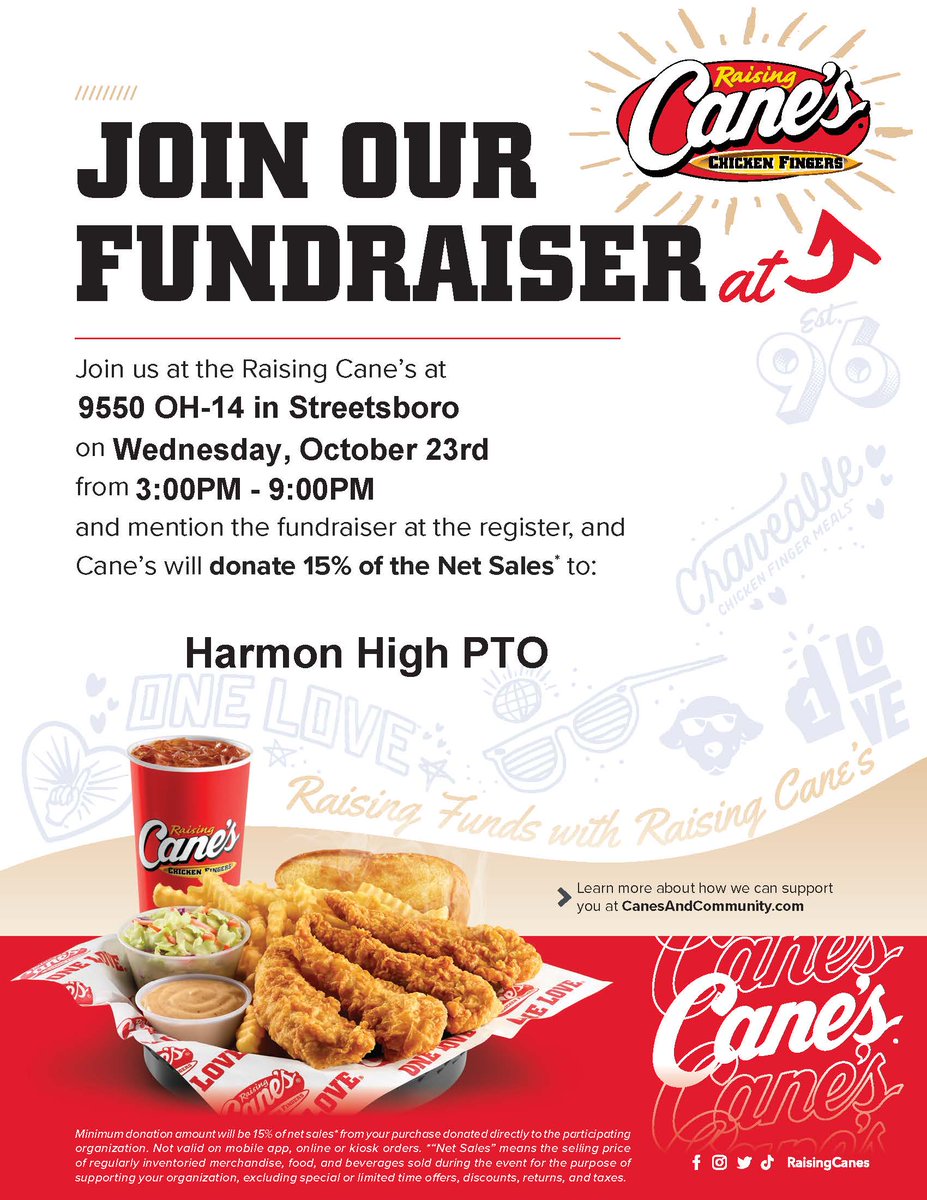 Support the HHPTO and all the wonderful activities planned for students/staff at the secondary level by eating out on Wed.  10/23!
Make sure to mention the fundraiser at the register or when ordering in the drive through!