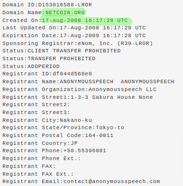 Did you know a day before the original bitcoin.org domain was first registered, someone purchased netcoin.org using the same registrar. Looks like Satoshi was contemplating between the two names. 

$Net Coin came first. The blockchain never lies. 🤝