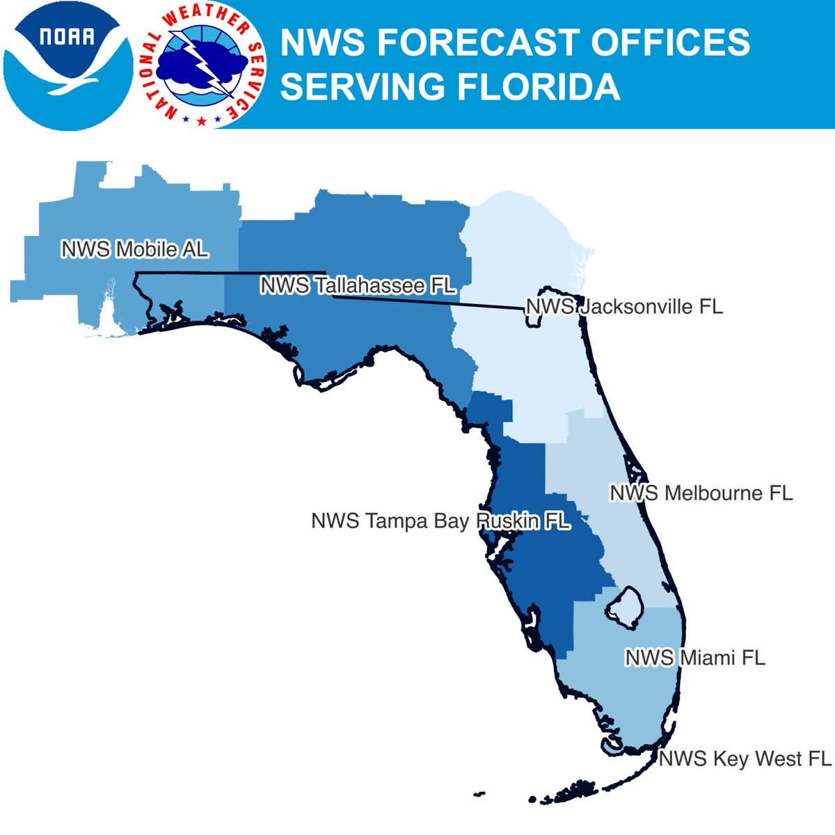 NWS's tweet image. Interested in following the local NWS forecast offices that serve Florida, for the latest on Hurricane Milton? Here they are!

@NWSJacksonville 
@NWSKeyWest 
@NWSMelbourne 
@NWSMiami 
@NWSMobile 
@NWSTallahassee 
@NWSTampaBay