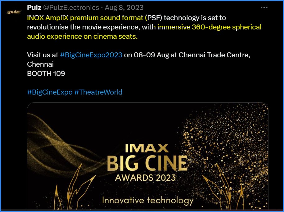 microturnsmacro's tweet image. #pulz
Immersive 360 spherical audio experience on cinema seats manufactured by company and installed in INOX theatres