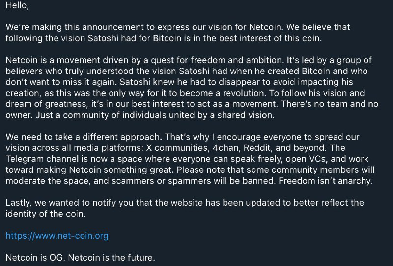 Introducing you into Netcoin's vision.  

Site: net-coin.org

TG: t.me/WeAreNetcoin 

CA: 7nFYpHyhDgzg3ioU2JFko5kaVwm6bjkL4MtbUiVAiYbJ

$Net
