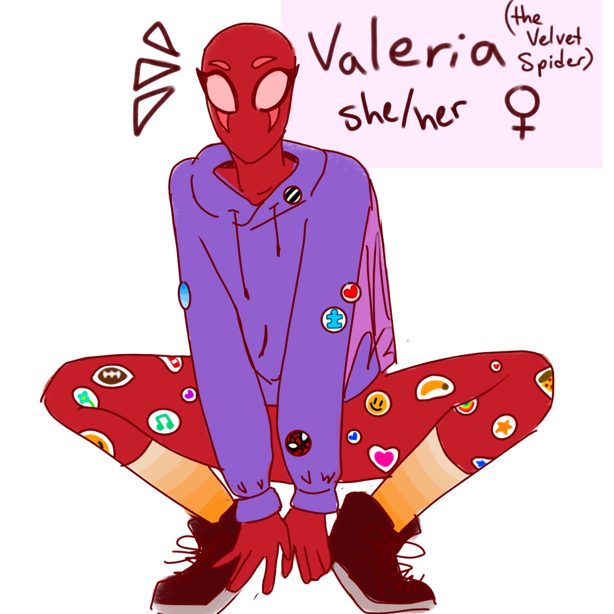 gingert_art's tweet photo. @GBon798 valeria my beloved!!! 

i always wear a hoodie and crazy long socks, plus collect pins + stickers, and the converses are also me haha 
i’m also obsessed with the concept of them being able to fly/glide, so i gave her little “wings” on her hoodie
BASICALLY it’s me but spiderrr https://t.co/EaBfU8uTkT