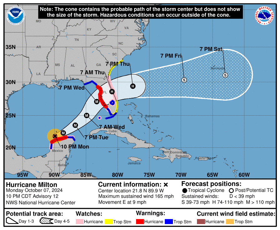Hurricane #Milton is expected to grow in size and remain an extremely dangerous hurricane when it approaches the west coast of Florida on Wednesday. A large area of destructive storm surge will occur along parts of the west coast of Florida on Wednesday.  This is an extremely