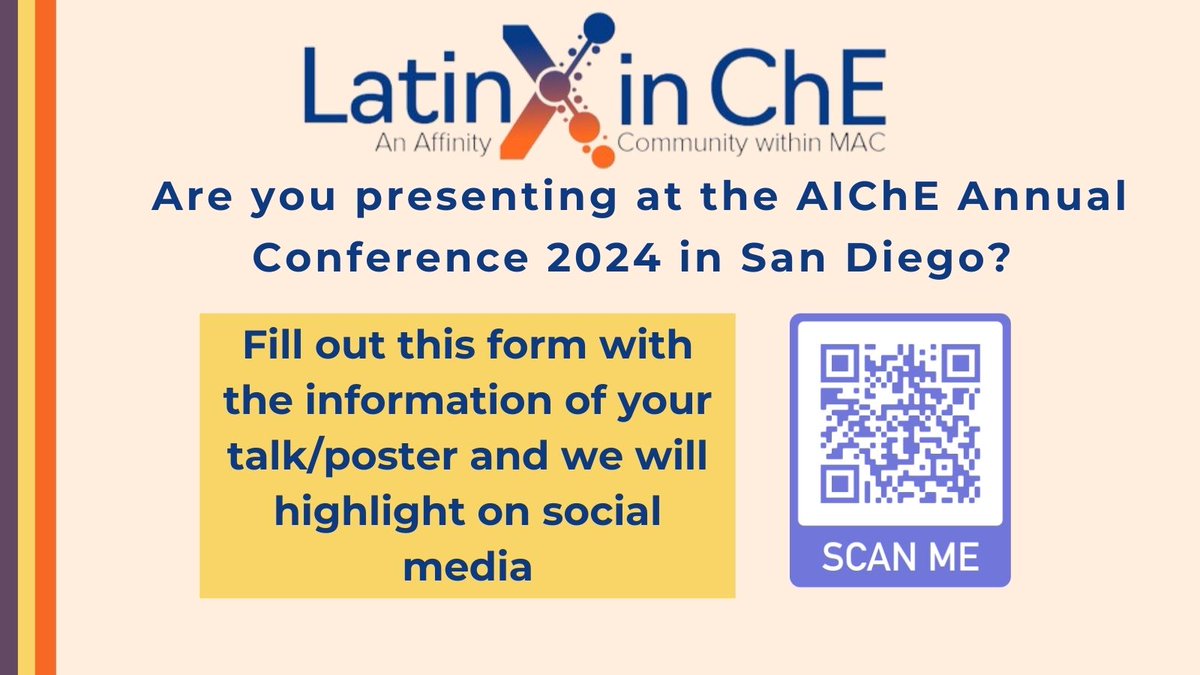 Finally Tell us if you're presenting during #AIChE2024, and we’ll feature you on social media!🔗 lnkd.in/gzkdJveX or the QR code.
We look forward to seeing everyone and continuing to grow our #LatinXinChE community with fellow members and allies!
5/5