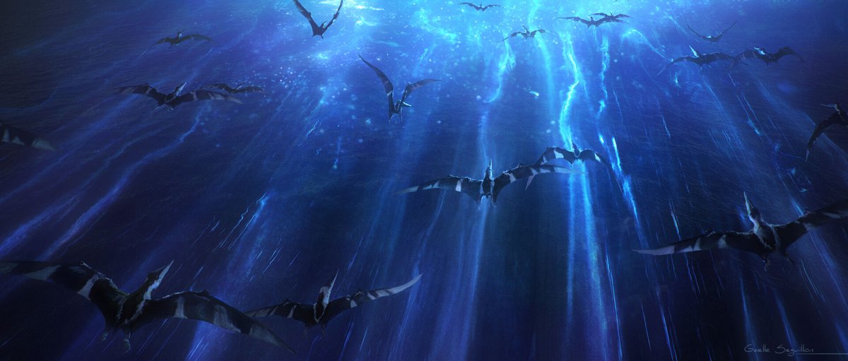 raftingzalmoxes's tweet photo. NEW #PrehistoricPlanet CONCEPT ART BY GAËLLE SEGUILLON REVEALED!
Deleted scene from S01E01, featuring pterosaurs and a Globidens preying on bioluminescent ammonites.
https://t.co/f7g2xm1tu2 https://t.co/wZ2og5LUiM