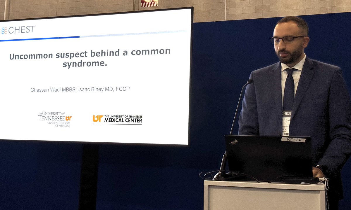 UTK_PCCM's tweet image. Solid presentation by our second-year PCCM fellow, Dr Ghassan Wadi, at @accpchest #CHEST2024
“Uncommon suspect behind a common syndrome.”