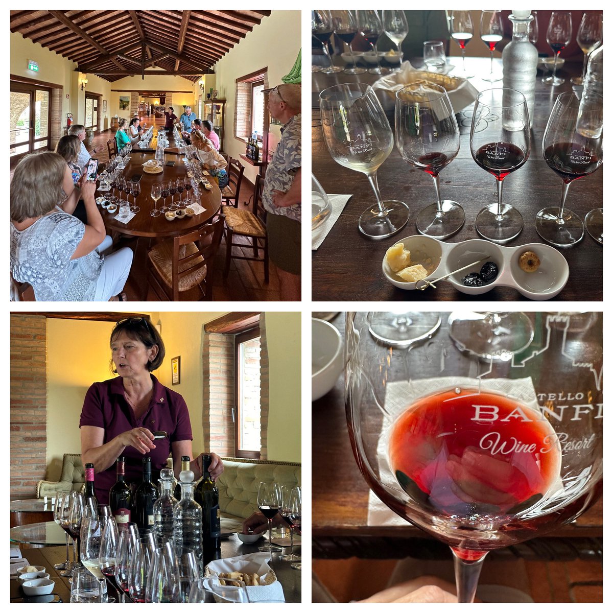 Day 4 of Rustic Tuscany 2024 devoted to one of the big Tuscan wineries, Castello Banfi. We enjoyed a tour of their facilities, saw impressive underground barrel rooms, walked the grounds of the historic castle, tasted wine in their reception room, &amp; then another terrific lunch!