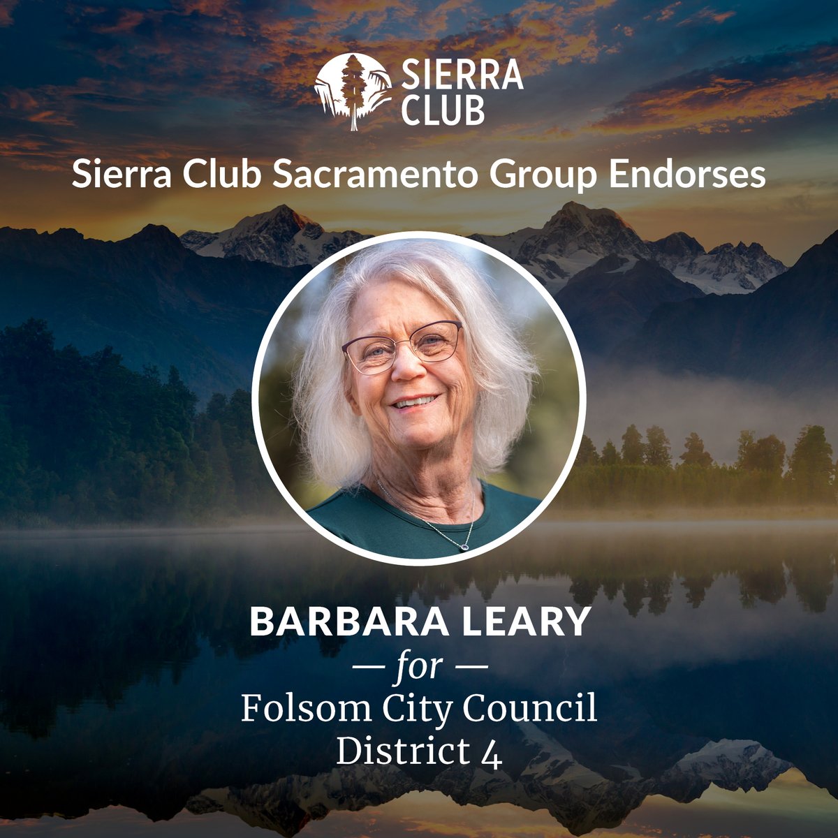 Barbara Leary's advocacy, strong relationships w/ local environmental groups and elected officials, and 30+ years of active involvement in #folsom politics makes her the best candidate for #folsomcitycouncil #district4.

For additional endorsement details: sierraclub.org/mother-lode/sa…