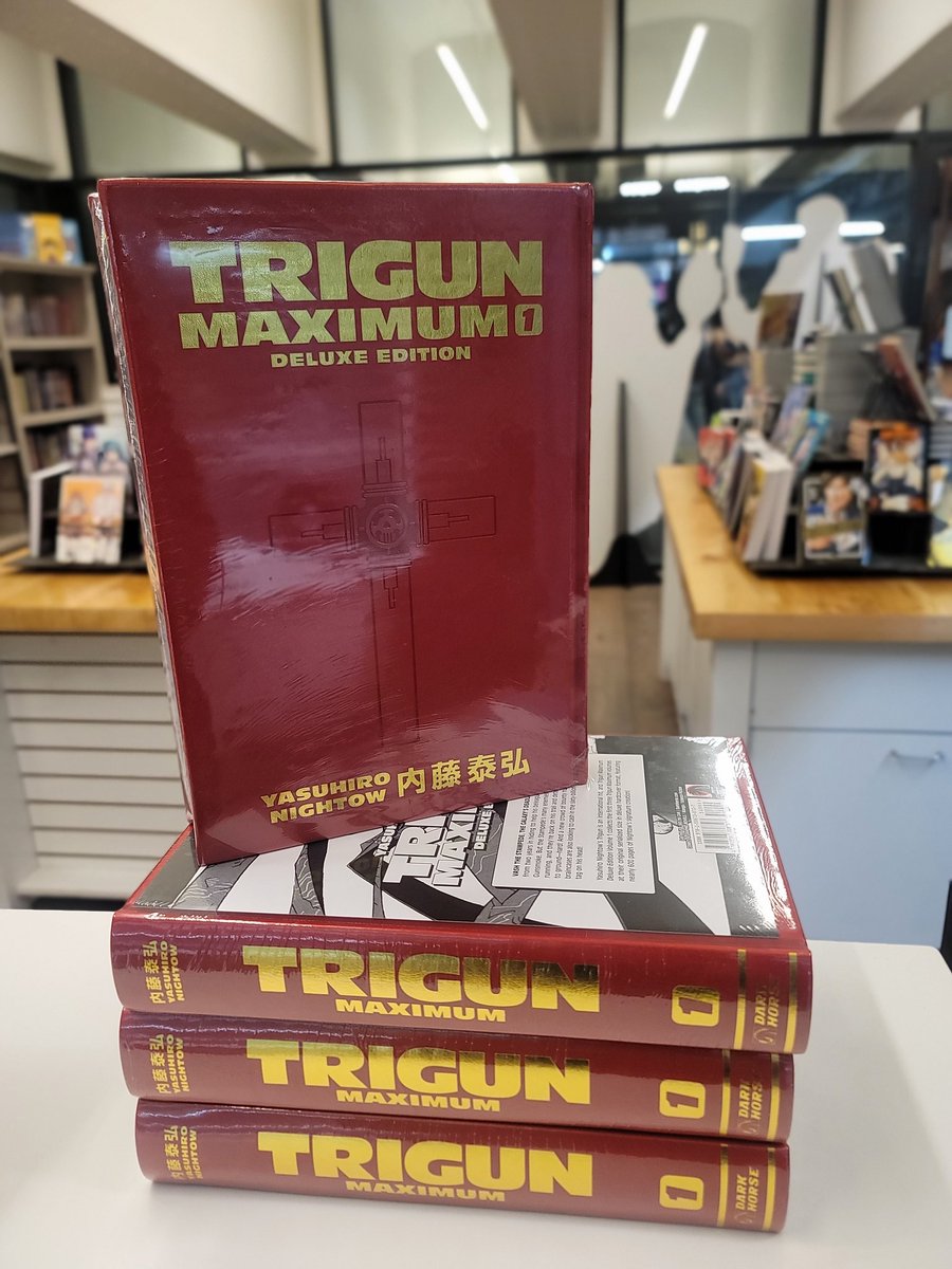 💥🚨NEW ARRIVAL 🚨💥
Yasuhiro’s Nightow’s sequel to Trigun, Trigun Maximum, has finally arrived in beautiful hardcovers!!!!

Trigun Maximum Deluxe Edition Volume 1 collects the first three Trigun Maximum volumes in a deluxe hardcover.  Stop by and get your copy today🤠💥.