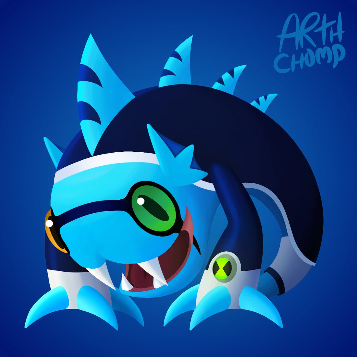 OC+Articguana💙❄️💚#OC #draw #originalcharacter #shark #art #blue #monster #fangs #digitalart #ibispaintx #fish #creature  #cute #animal #draw #ben10 #fanart #reptile #dibujo #blu #monster #alien #cartoonnetwork