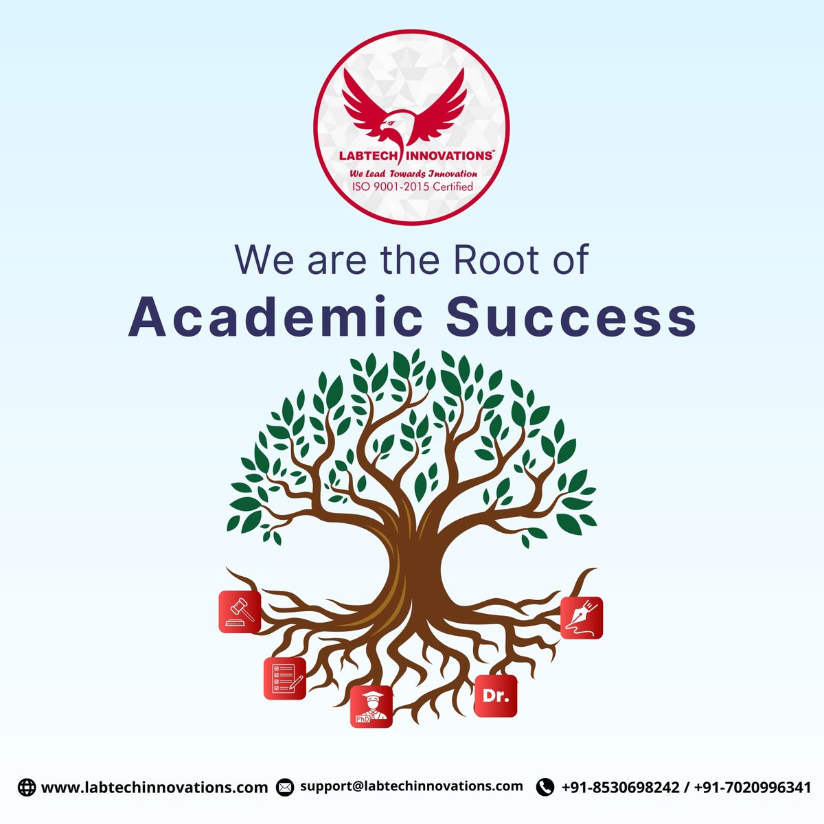 labtechinnova's tweet image. We Are the Root of Academic Success! 

From research support to guidance for PhD and higher studies, we help you grow and achieve your academic goals. 
Start your academic success story with us today! 

#phd #AcademicSuccess #PhDGuidance  #LabtechInnovations #iso9001certified