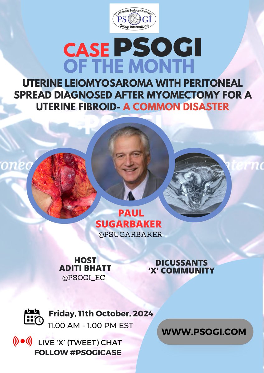 Peritoneal Surface Oncology Group International (@psogi_ec) on Twitter photo After a brief hiatus, we are back in full spate with our educational activities
Starting with CASE OF THE MONTH #34 with <a href="/PSugarbaker/">Paul H Sugarbaker</a>
Management of peritoneal dissemination of a uterine leimyosarcoma after myomectomy for a fibroid
ā ļø1 in 350 symptomatic uterine fibroids turns After a brief hiatus, we are back in full spate with our educational activities
Starting with CASE OF THE MONTH #34 with <a href="/PSugarbaker/">Paul H Sugarbaker</a>
Management of peritoneal dissemination of a uterine leimyosarcoma after myomectomy for a fibroid
ā ļø1 in 350 symptomatic uterine fibroids turns