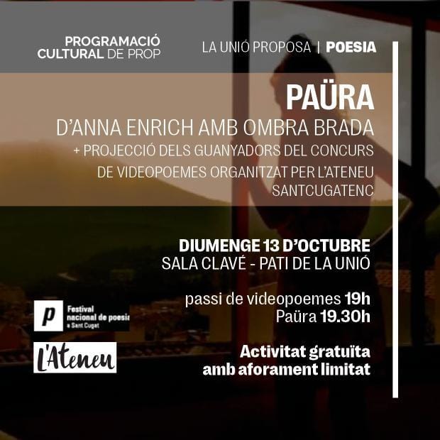 Si t'agrada la poesia el proper diumenge ens podríem trobar a <a href="/launiosc/">La Unió Santcugatenca</a>. L'<a href="/AnnaEnrich5/">Anna Enrich</a> ens presentarà el seu poemari PAÜRA.