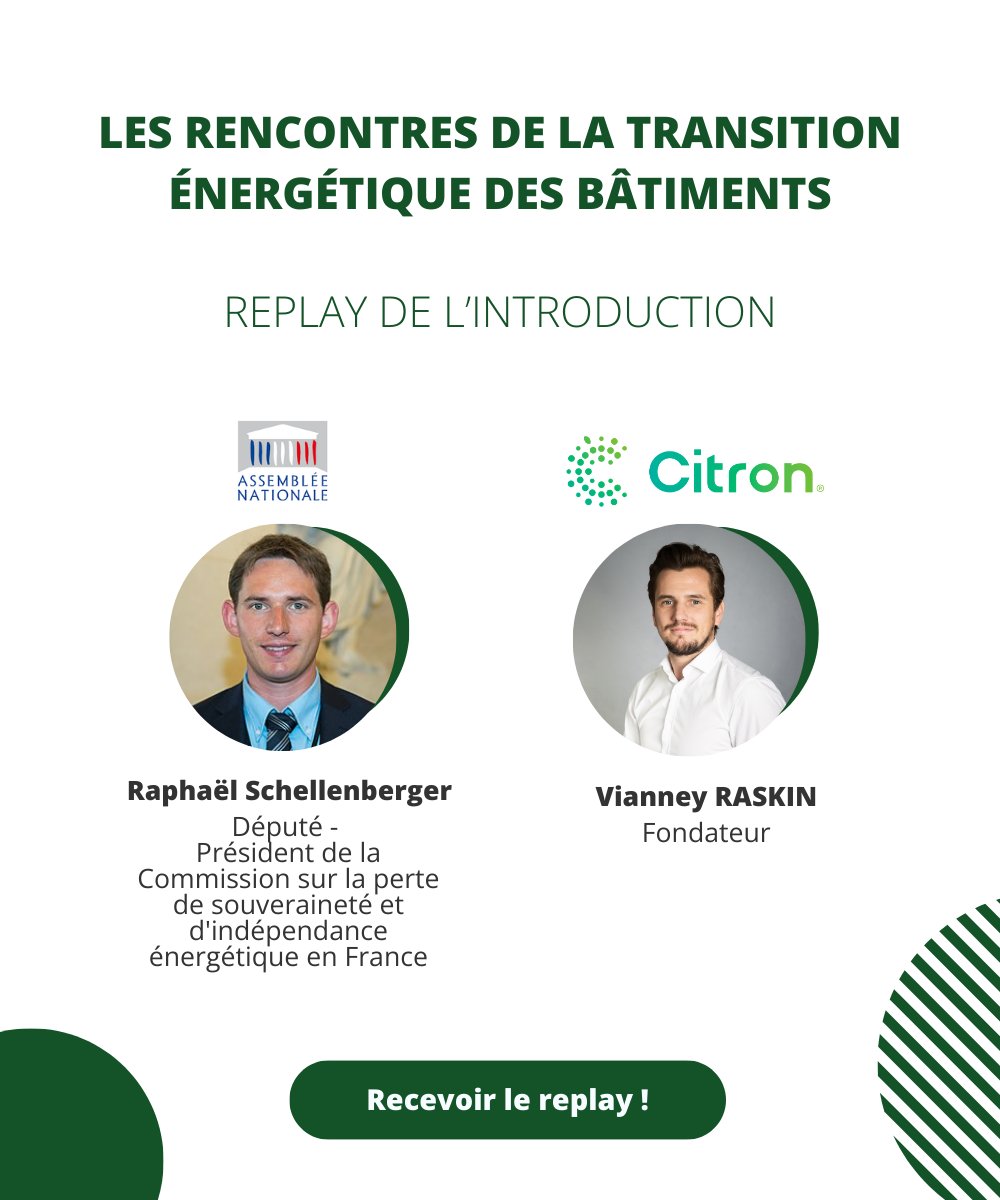 ⚡️[REPLAY]Un grand merci à Raphaël Schellenberger d'avoir accepté de tenir le micro pour la journée des Rencontres de la Transition Énergétique des Bâtiments, aux côtés de Vianney Raskin, fondateur de <a href="/Team_Citron/">Citron®</a> !
👉Retrouvez la prise de parole ici :
rb.gy/jq3uvr