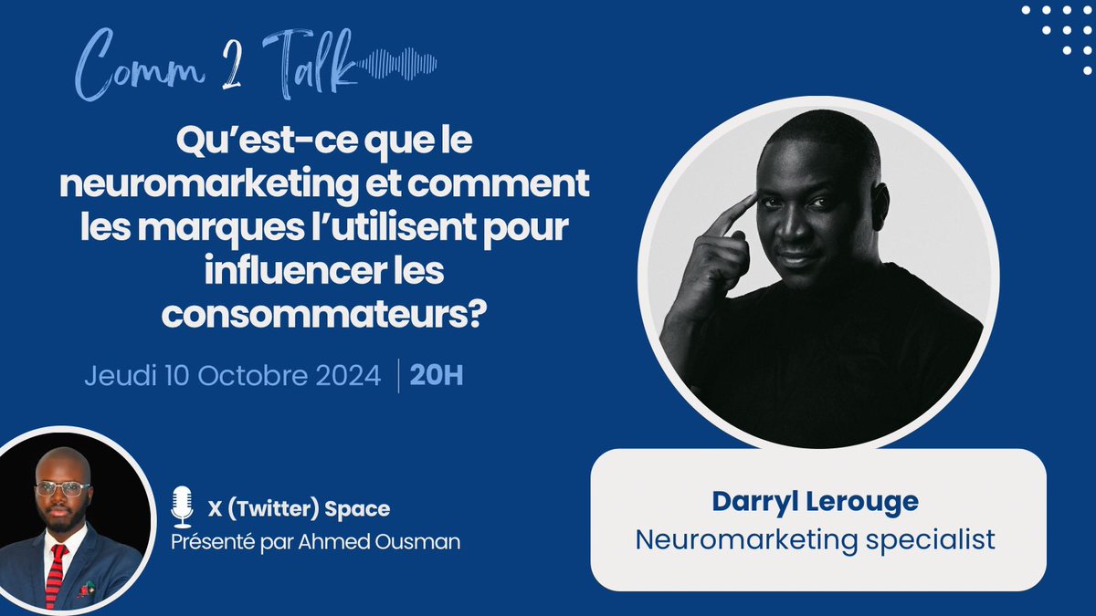 comm2talk's tweet photo. 🎙️🧠Comment les marques influencent-elles nos décisions grâce au neuromarketing ? 

Rejoignez-nous ce jeudi 10 octobre à 20h pour un #Comm2Talk exclusif avec @Lerougeisme.

https://t.co/8tYdaj3WNn

#Neuromarketing #Marketing #Innovation #XSpace #Consommateurs https://t.co/dnrXzvv5Uu