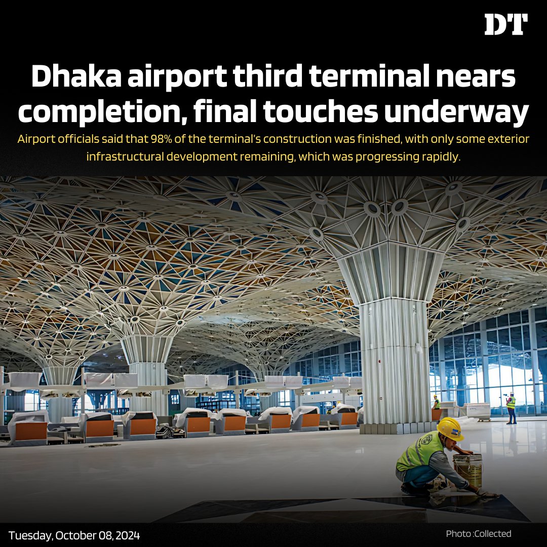 DhakaTribune's tweet photo. • Terminal will be able to handle 16 million passengers annually

• Construction started in April 2020, soft launch in October 2023

Details: https://t.co/dCPyg5r7ZD

#dhakatribune #Dhaka #NewsUpdate #DhakaBangladesh #airport #hazratshahjalalinternationalairport #thirdterminal https://t.co/q4bl10Ow6C