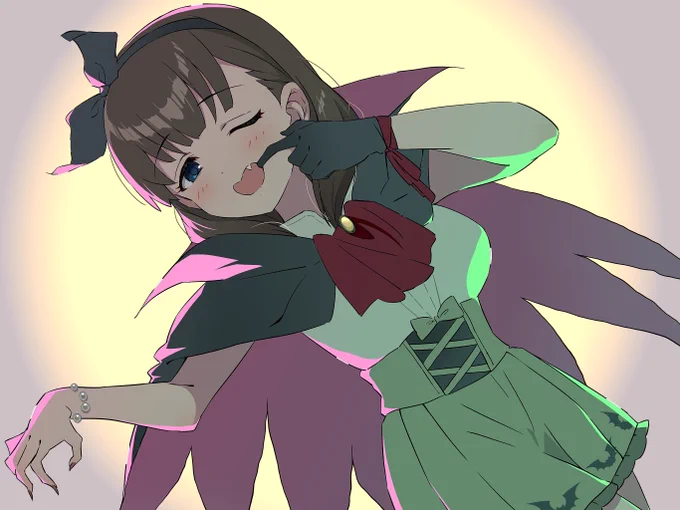 まゆSSR9周目、物珍しくて忘れてたけどキバもリスペクトかよく見ると胴回りとかもそれっぽいかも…って思いながら描いた絵#佐久間まゆ 