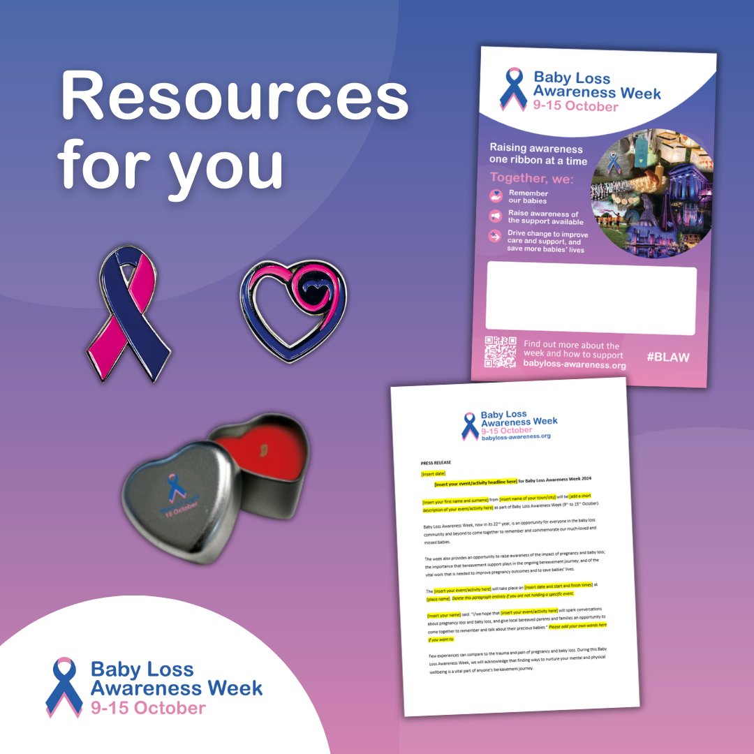 There is just one day to go until #BLAW24. Do you have everything you need?

There are resources on our website to help you, including:

📱 Social media assets
🎗️ Pin badges
🕯️ Candles for #WaveOfLight
🎨 Customisable templates

➡️ shop-babyloss-awareness.org.uk