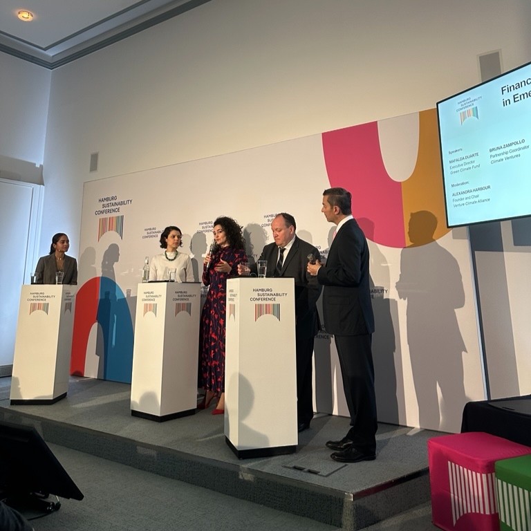 theGCF's tweet photo. At the #HSC2024 side event on climate innovations in emerging markets, GCF's @MafaldaDuarte spoke about how GCF deploys financing instruments to enable investment ecosystems that help new #ClimateAction solutions take root and thrive. @ataylorharbour @EIB @daluscapital @miroger_ https://t.co/Qsh6Yf6hns
