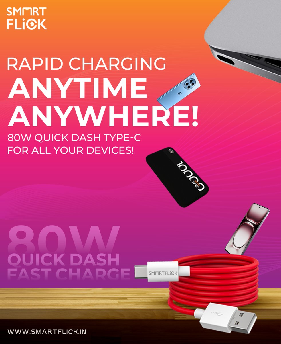 Smart_Flick's tweet image. 80W fast charging, anytime, anywhere ⚡ Never wait long for a full battery again! 
.
.
.
#FastChargeOnTheGo #powerinyourhands #smartflick #turbocharger #madeinindia #80w