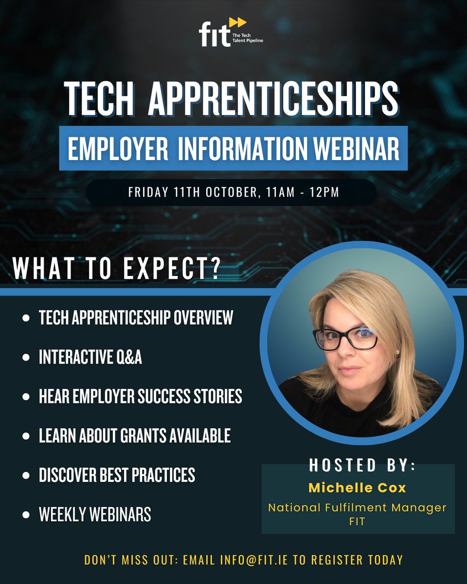FastrackintoIT's tweet image. Thinking of hiring #TechApprentices for your business?   Join Michelle Cox this Friday from 11am for our weekly Employer Information Webinar, and hear how Tech Apprentices are the most cost effective way to hire emerging talent for your business!  Register via link in thread👇